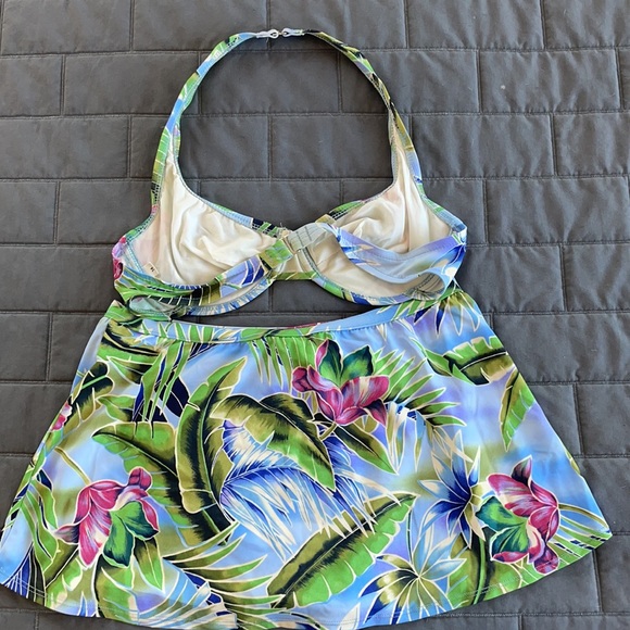 Floral Halter Bikini Skirt sz 14 Jantzen Hawaiian blue tropical print - Picture 2 of 3